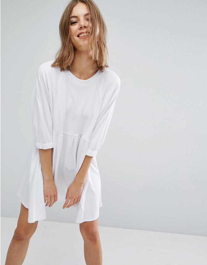 Asos Cotton Smock Dress With Elastic Cuff Detail - White