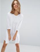 Asos Cotton Smock Dress With Elastic Cuff Detail - White