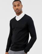 Asos Design V-neck Cotton Sweater In Black