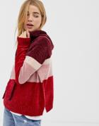 Qed London Chenille Striped Knitted Hoody - Pink