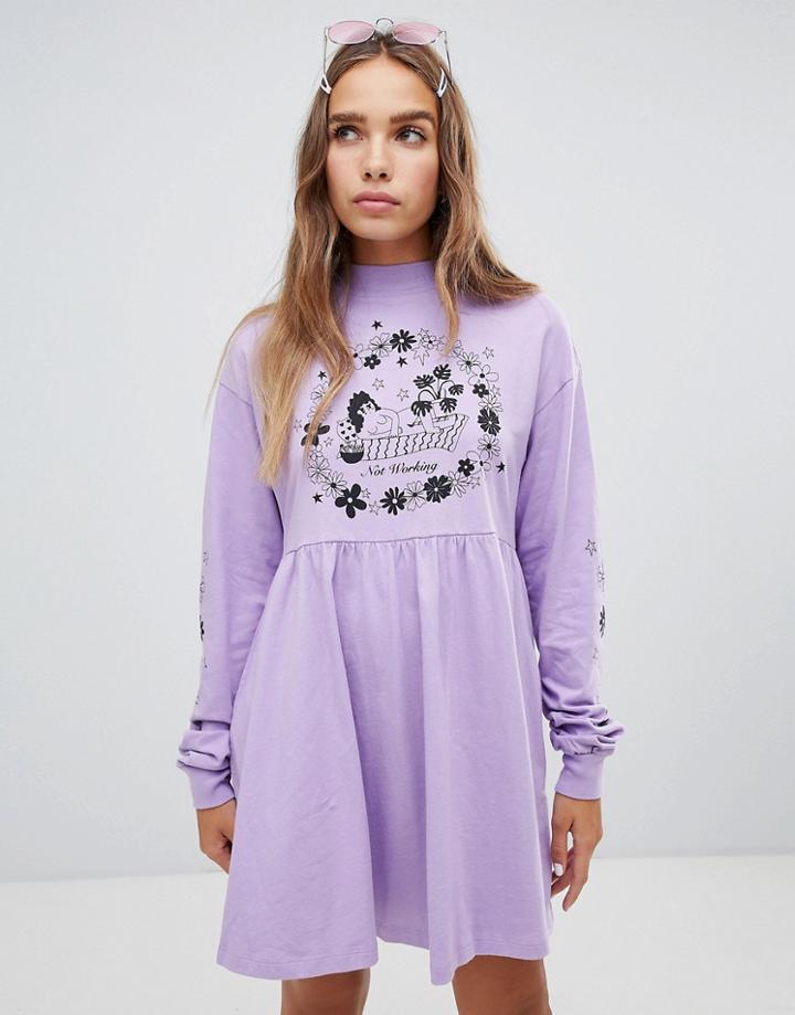 Lazy Oaf Not Working Long Sleeve Dress - Purple