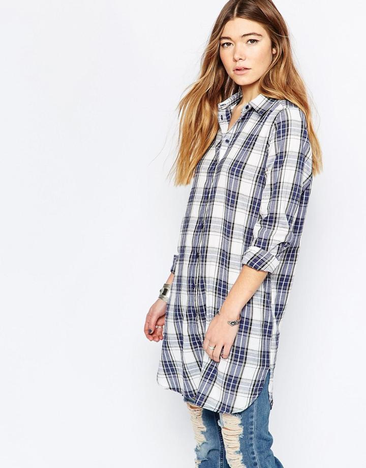 Only Longline Checked Shirt - Cloud Dancer Checks