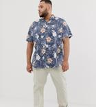 Duke King Size Revere Collar Shirt In Hawaiian Print-navy