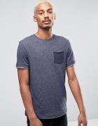 Esprit T-shirt With Crew Neck And Contrast Pocket - Navy