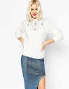 Asos Embellished Sweater In Mohair With High Neck - Cream