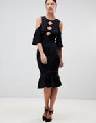 Forever Unique Cold Shoulder Dress With Peplum Hem - Black