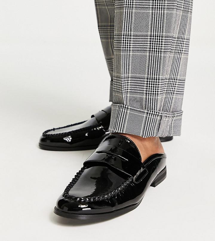 London Rebel X Wide Fit Faux Leather Penny Backless Mules In Black