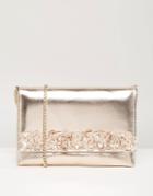 Dune Magnolea Clutch Bag With Floral Applique - Gold