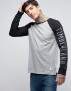 Timberland Long Sleeve Baseball Top Sleeve Logo Contrast In Gray/black - Gray