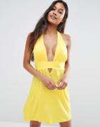 Asos Jersey Halter Mini Beach Dress - Bright Yellow