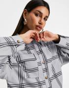 Asos Design Jersey Wfh Suit Shacket In Gray Grid Check-grey