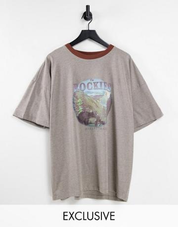 Reclaimed Vintage Inspired Unisex Oversized T-shirt With Rockies Print In Stone-neutral