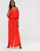 River Island Off The Shoulder Jumpsuit In Red - Red