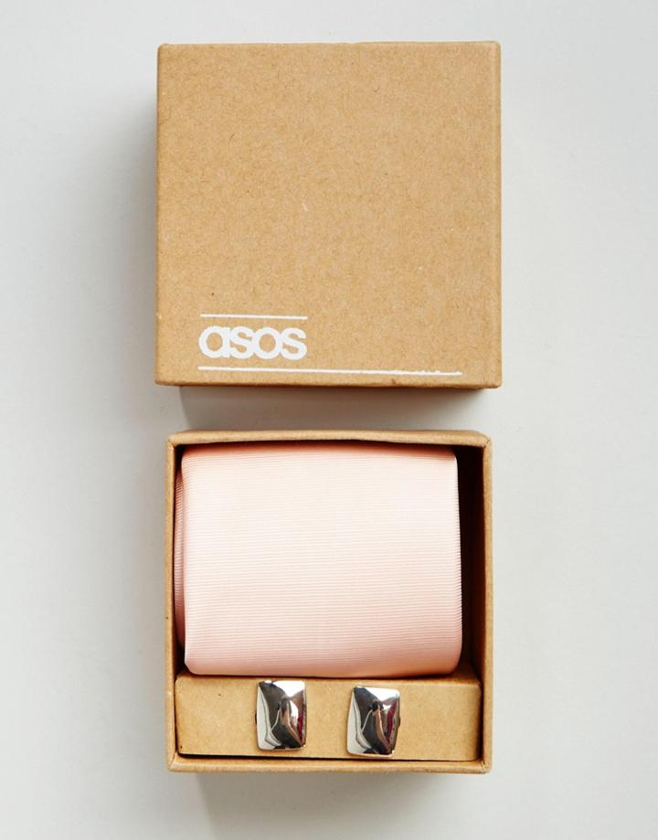 Asos Wedding Tie In Pink And Cufflink Pack - Pink