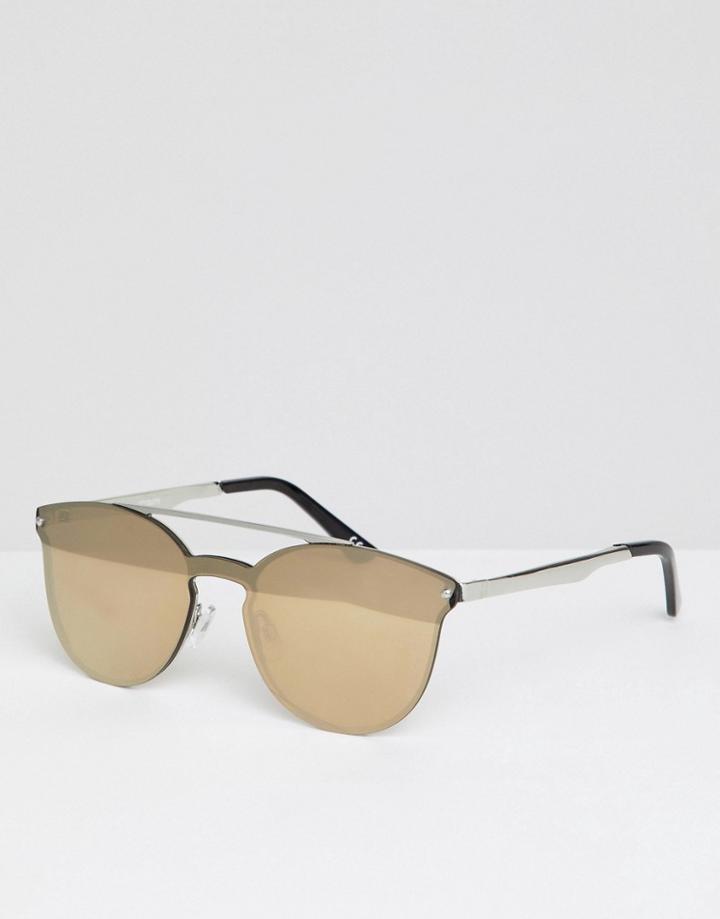 Asos Design Round Sunglasses In Tort With Mirrored Lens - Brown