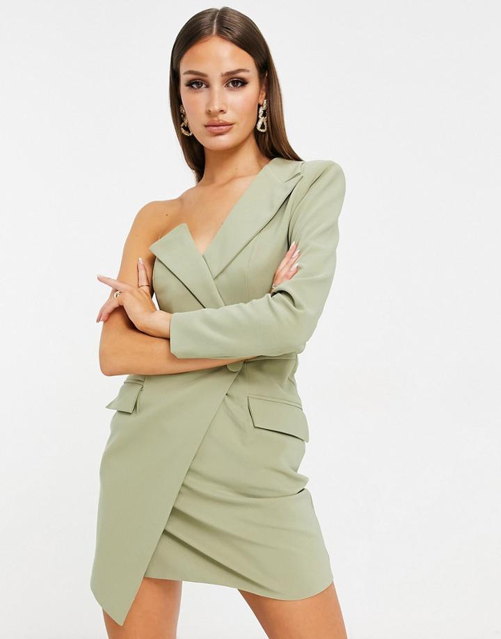 Lavish Alice One Shoulder Asymmetric Blazer Dress In Pistachio-green