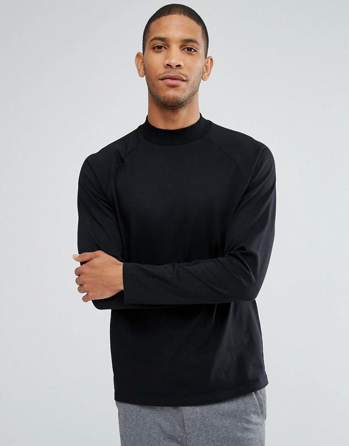Asos Relaxed Long Sleeve Raglan T-shirt With High Neck - Black