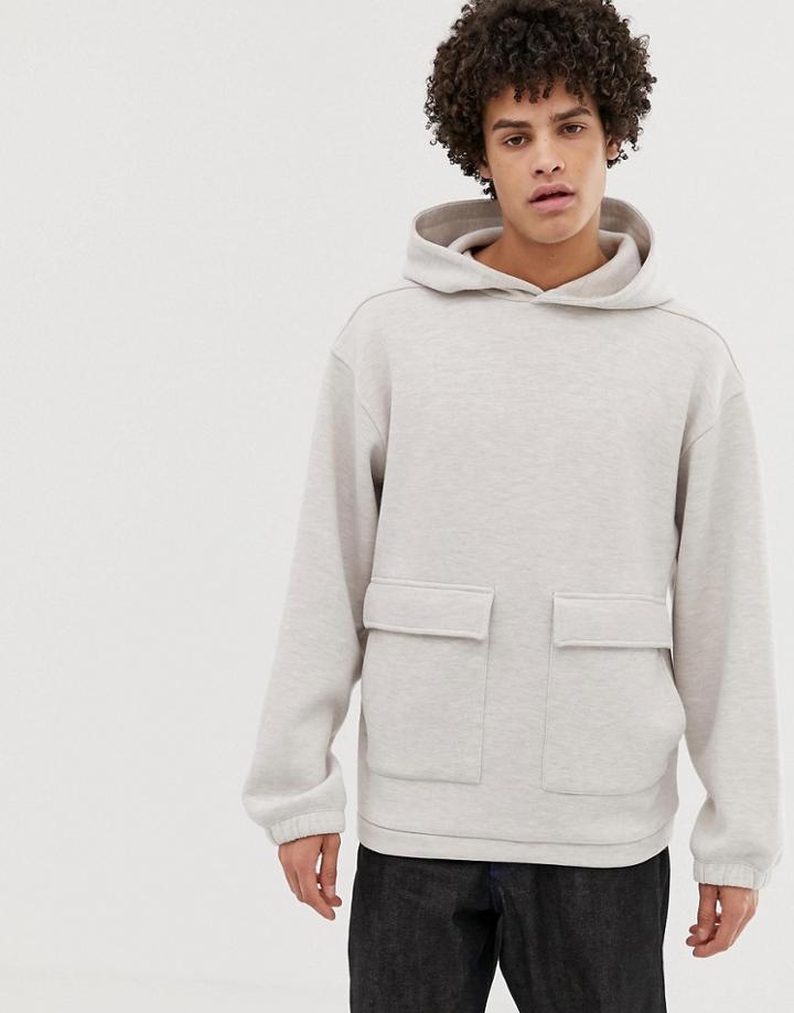 Asos White Oversized Hoodie In Oatmeal Marl Heavy Weight Jersey - Beige