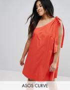 Asos Curve Bow And Tie Detail Sun Dress - Red