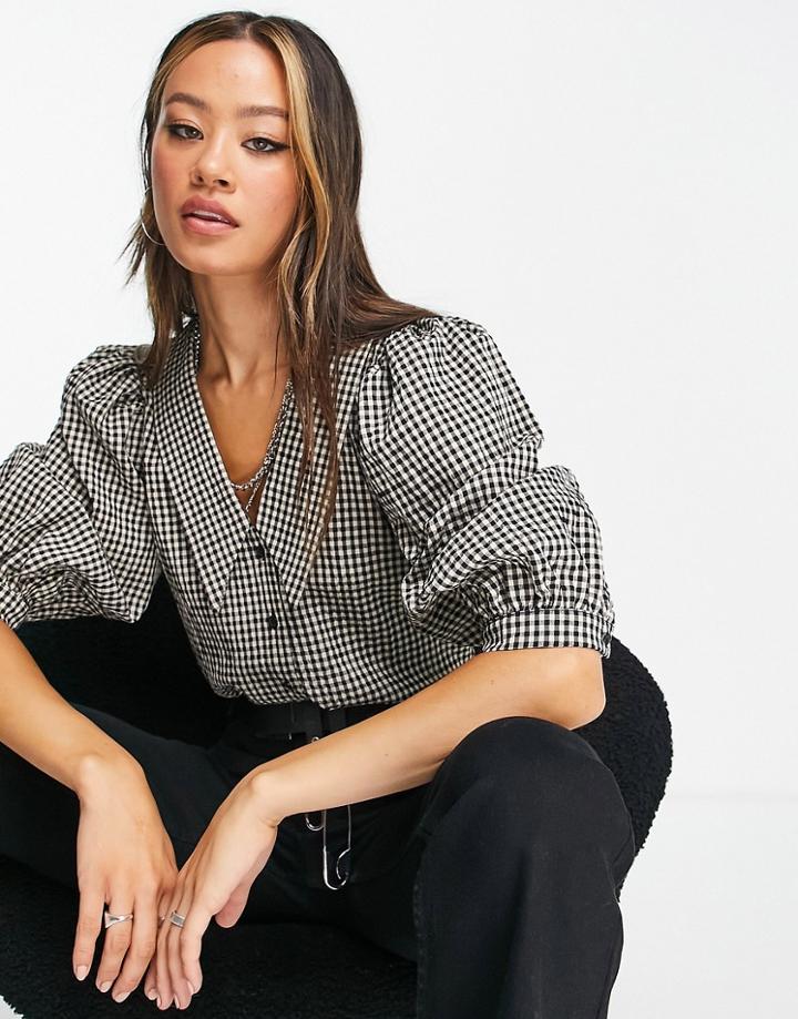 Object Checky Collar Detail Blouse In Gingham-multi