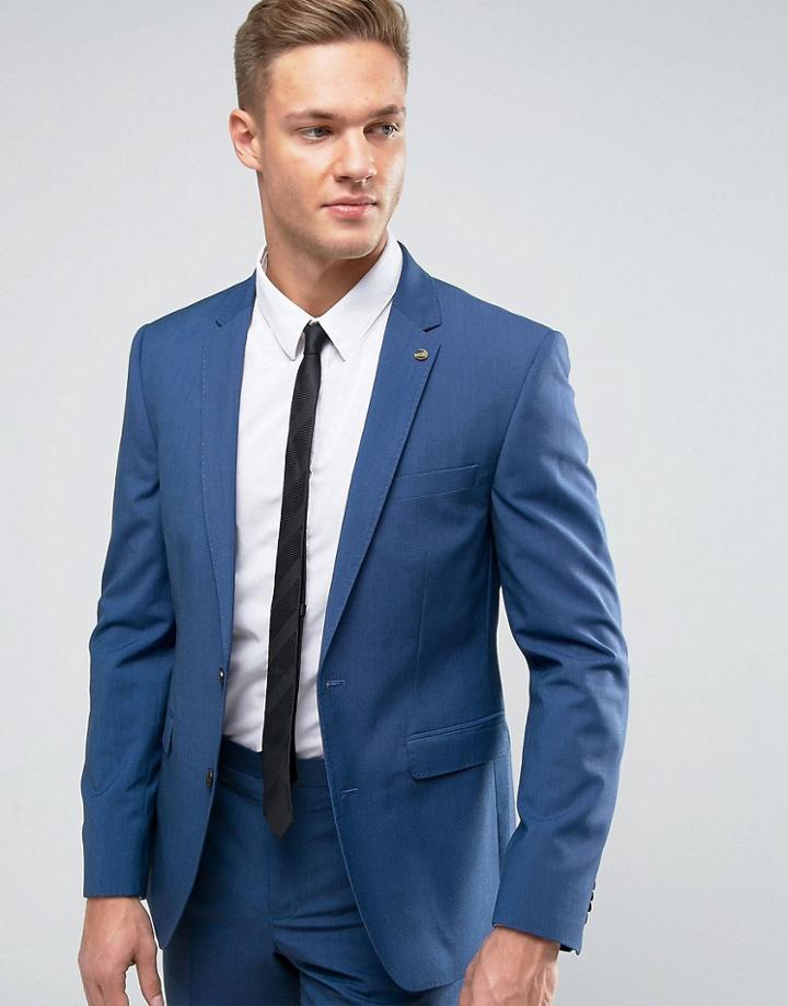 Burton Menswear Slim Texture Suit Jacket - Blue