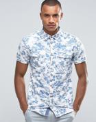 Blend Short Sleeve Slim Shirt Floral - Blue