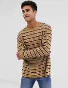 New Look Oversized Long Sleeve Cuff T-shirt In Caramel Stripe - Tan