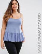 Asos Curve Cami Top With Ruffle Hem - Dusky Blue
