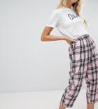 Reclaimed Vintage Inspired Drop Crotch Trousers In Pink Check - Pink
