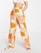 Monki Patterned Patchwork Pants In Orange