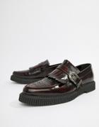 Asos Design Creeper Loafers In Burgundy Leather With Fringe Detail - Red