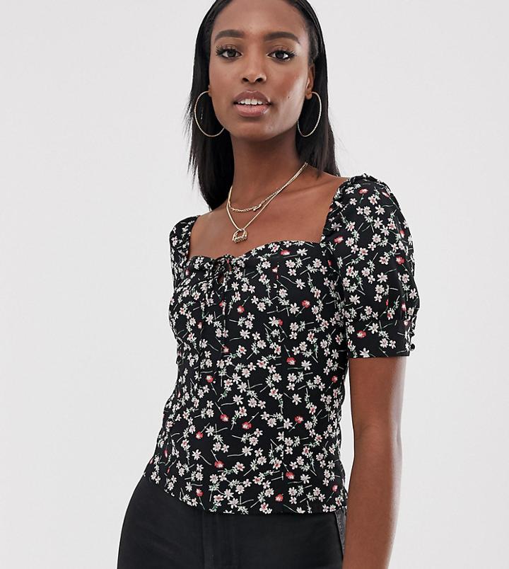 Fashion Union Tall Square Neck Blouse In Floral - Black