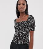Fashion Union Tall Square Neck Blouse In Floral - Black