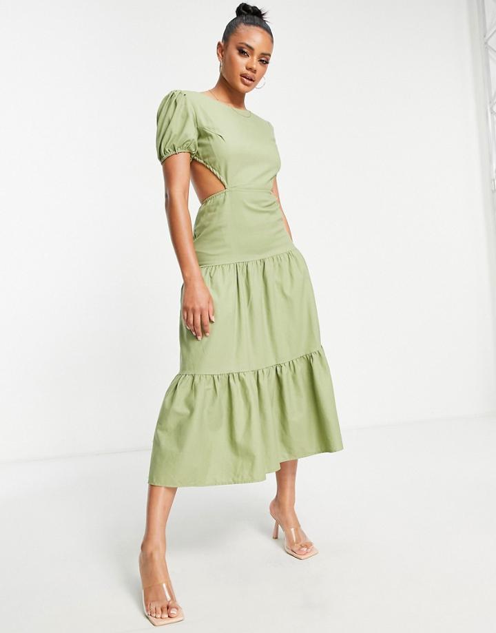 Parallel Lines Milkmaid Cut Out Maxi Dress In Sage Green