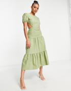 Parallel Lines Milkmaid Cut Out Maxi Dress In Sage Green