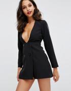 Asos Double Breasted Plunge Romper - Black