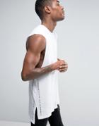 Asos Longline Sleeveless T-shirt With Printed Side Seams And Stepped Hem - White