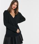 Asos Design Tall Sweat Dress With Leather Look Pleated Hem-black
