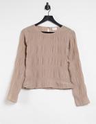 Vila Long Sleeve Top With Gathered Detail In Beige-neutral