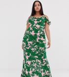 Club L Plus Tropical Print Bardot Cowl Neck Maxi Dress - Multi