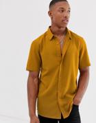 Asos Design Regular Fit Textured Stripe Shirt In Mustard With Revere Collar-yellow