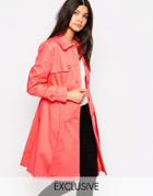 Helene Berman Single Breasted Classic Trench In Coral - Coral
