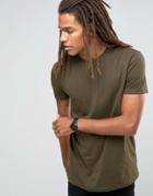 Asos Longline T-shirt With Crew Neck In Avocado - Green