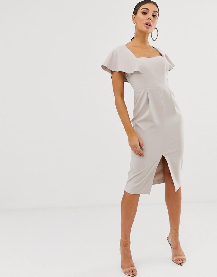 Asos Design Angel Sleeve Midi Dress - Gray