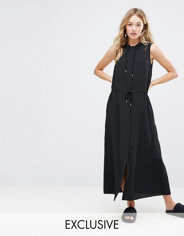 Monki Oversized Hooded Midi Dress - Black