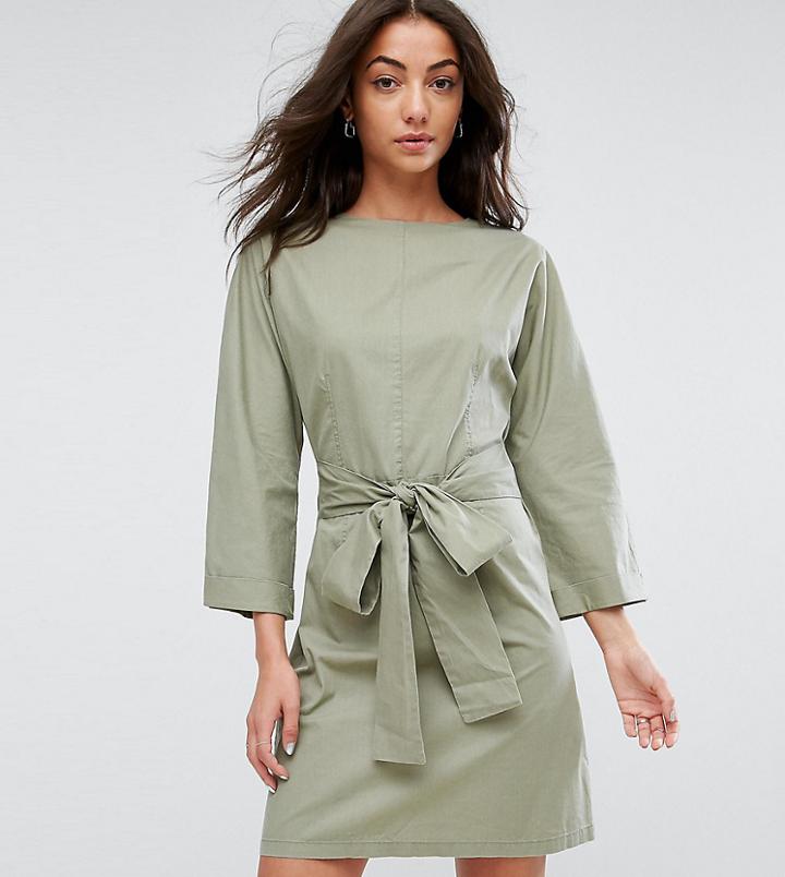 Asos Tall Casual Tie Waist Mini Dress - Green