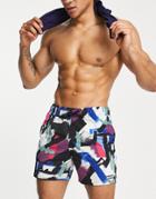 Hollister Abstract Print Nylon Sports Swim Shorts In Blue