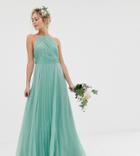 Asos Design Bridesmaid Pinny Maxi Dress With Ruched Bodice - Green