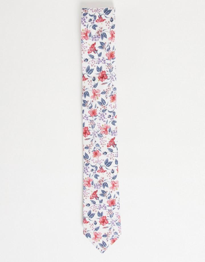 Gianni Feraud Liberty Print Floral Tie-white