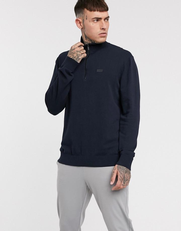Hugo San Giuseppe Half Zip Cotton Sweater In Navy
